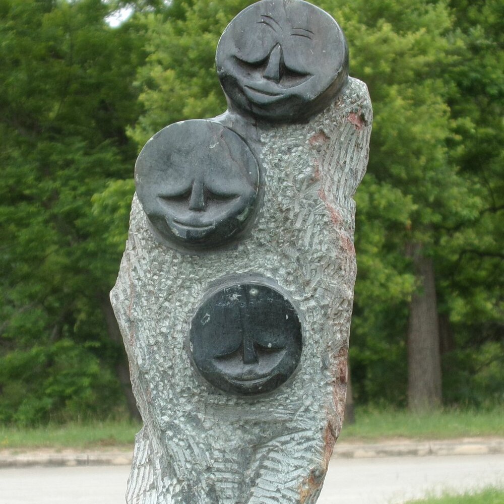 Shona Family in Stone Sculpture Hand Carved Serpentine Zimbabwe 12"